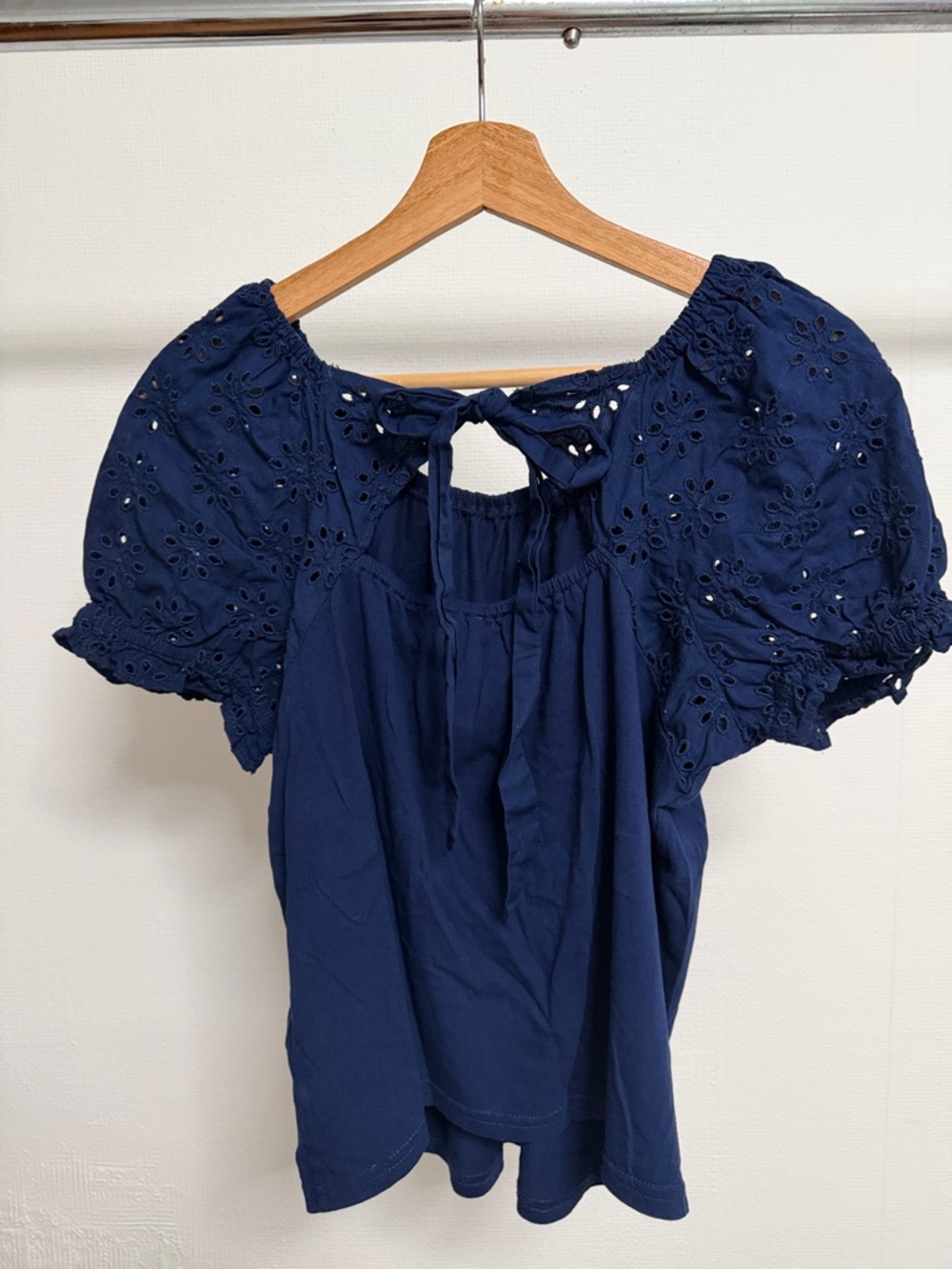 J. Crew Navy Puff-Sleeve Eyelet Blouse - Picture 3 of 3